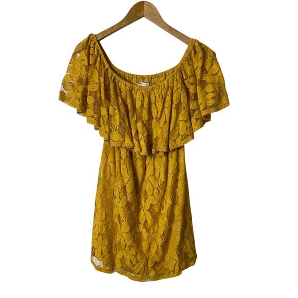 Flying Tomato Women's Golden Yellow Lace Overlay Off-Shoulder Blouse Size Small - Picture 1 of 9